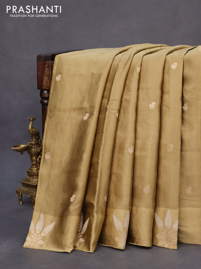 Mushru silk saree elaichi green with zari woven buttas and zari woven butta border