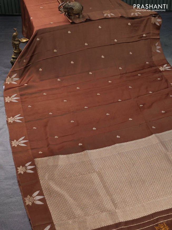 Mushru silk saree brown shade with zari woven buttas and zari woven butta border