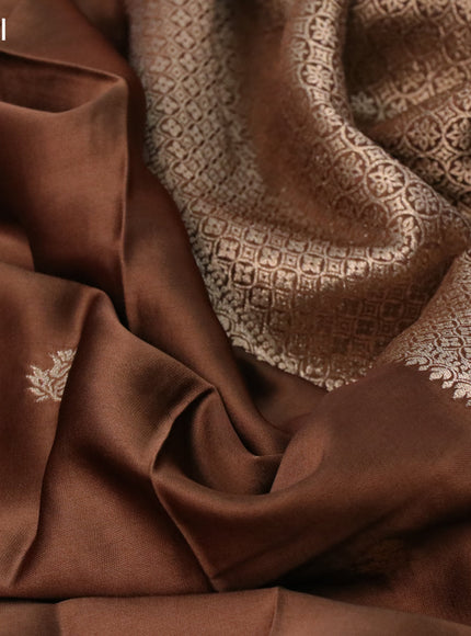 Mushru silk saree brown shade with zari woven buttas and zari woven butta border