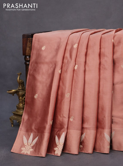 Mushru silk saree pastel peach with zari woven buttas and zari woven butta border