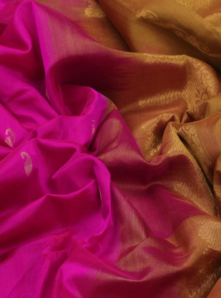 Silk cotton saree pink and dark mustard with annam zari woven buttas and paisley zari woven border