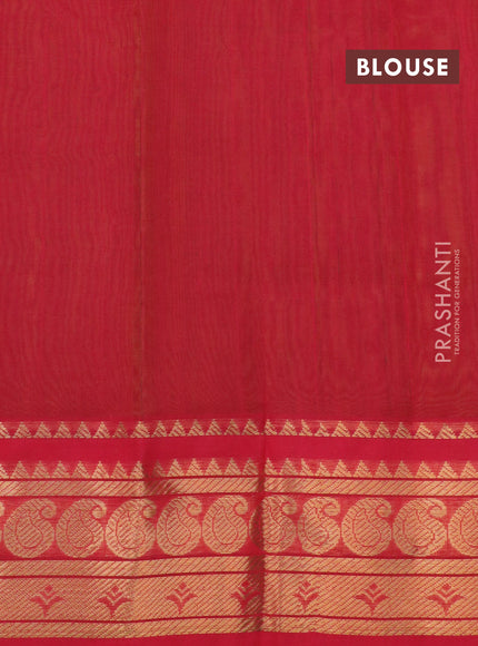 Silk cotton saree mehendi green and red with annam & rudhraksha zari woven buttas and zari woven border