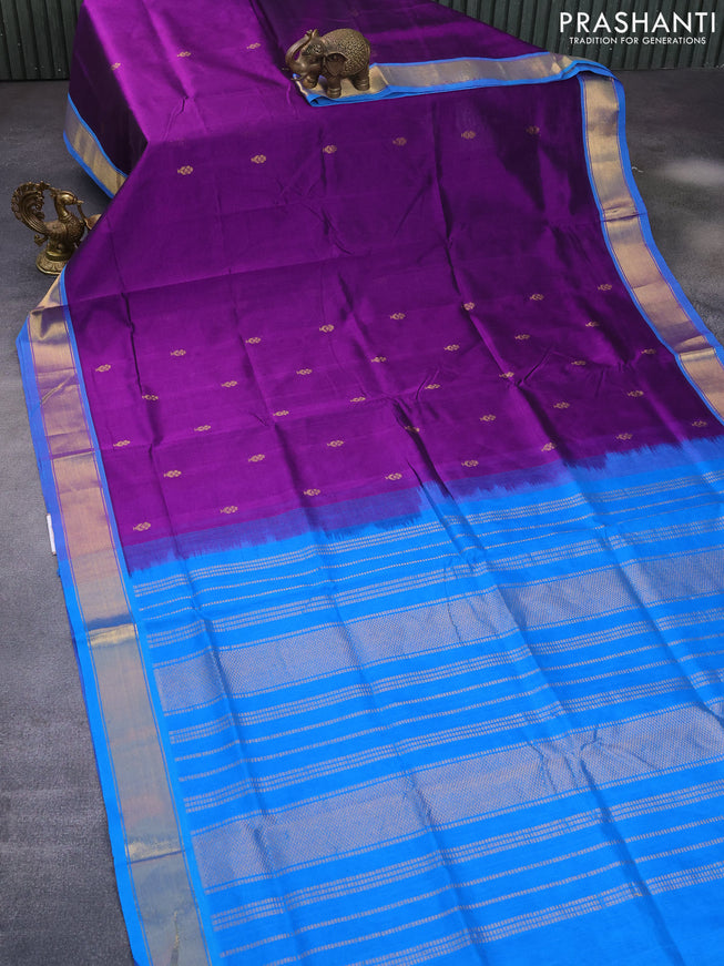 Silk cotton saree purple and cs blue with zari woven buttas and zari woven border