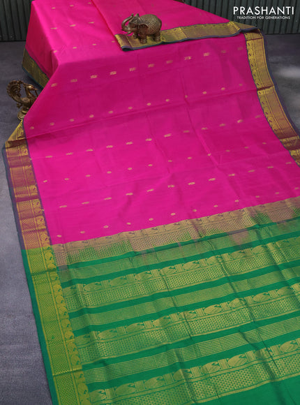 Silk cotton saree pink and green with annam & rudhraksha zari woven buttas and zari woven border