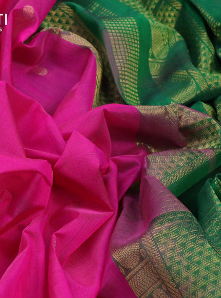 Silk cotton saree pink and green with annam & rudhraksha zari woven buttas and zari woven border