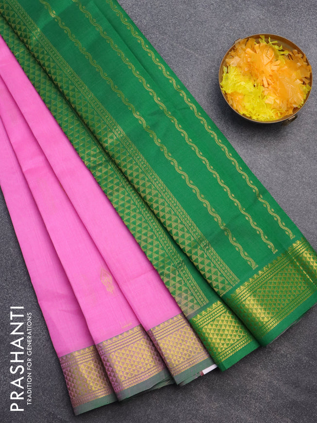 Silk cotton saree light pink and green with zari woven buttas and zari woven border