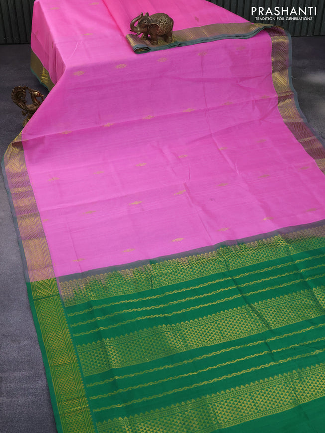 Silk cotton saree light pink and green with zari woven buttas and zari woven border