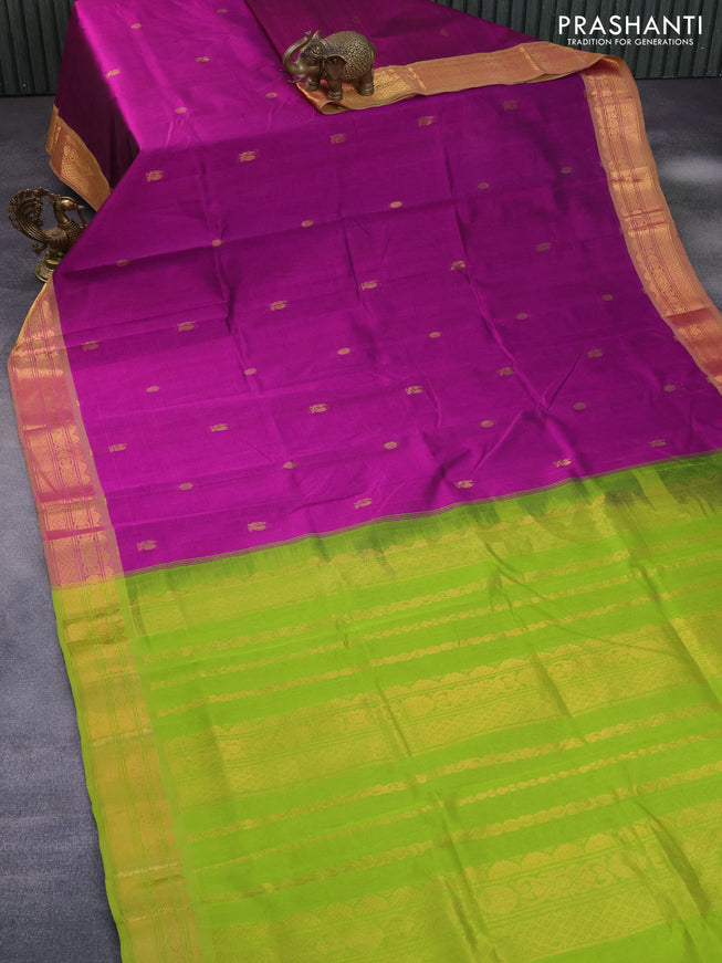 Silk cotton saree purple and light green with zari woven buttas and rich zari woven border