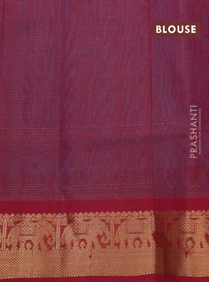 Silk cotton saree light blue and maroon with allover vairaosi pattern & buttas and elephant zari woven border