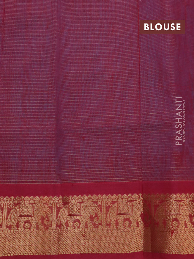 Silk cotton saree light blue and maroon with allover vairaosi pattern & buttas and elephant zari woven border