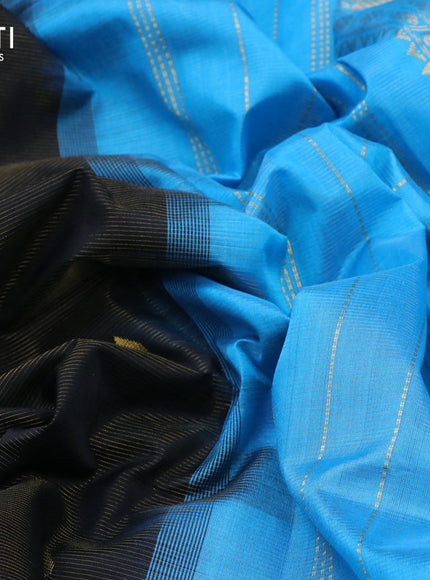 Silk cotton saree black and cs blue with allover vairaosi pattern & tilak buttas and rettapet zari woven border