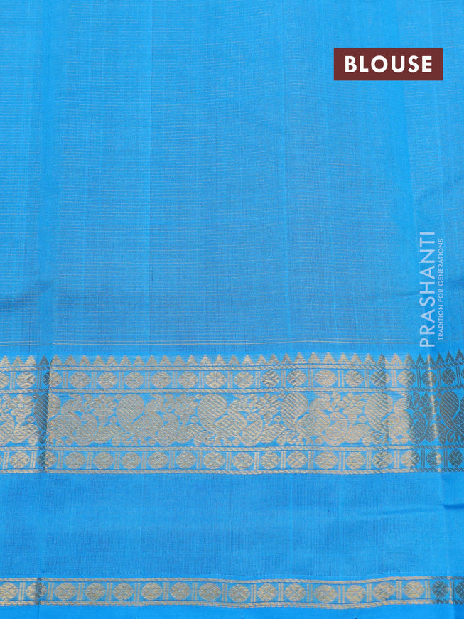 Silk cotton saree black and cs blue with allover vairaosi pattern & tilak buttas and rettapet zari woven border