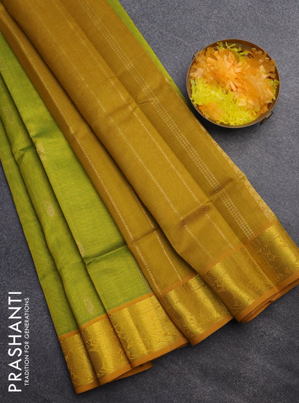 Silk cotton saree lime green and mustard shade with allover vairaosi pattern & buttas and annam zari woven border