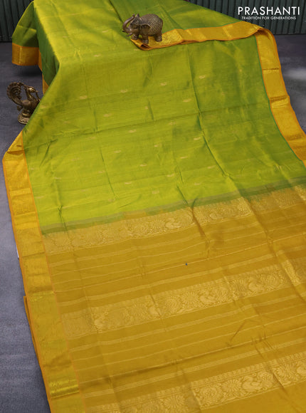 Silk cotton saree lime green and mustard shade with allover vairaosi pattern & buttas and annam zari woven border