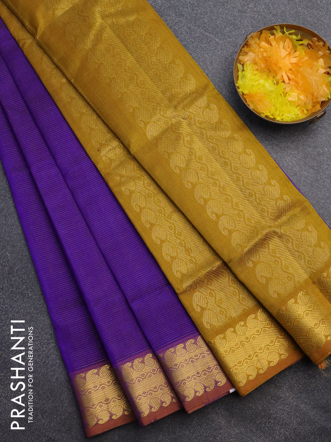 Silk cotton saree blue and mustard yellow with allover vairaosi pattern and zari woven border