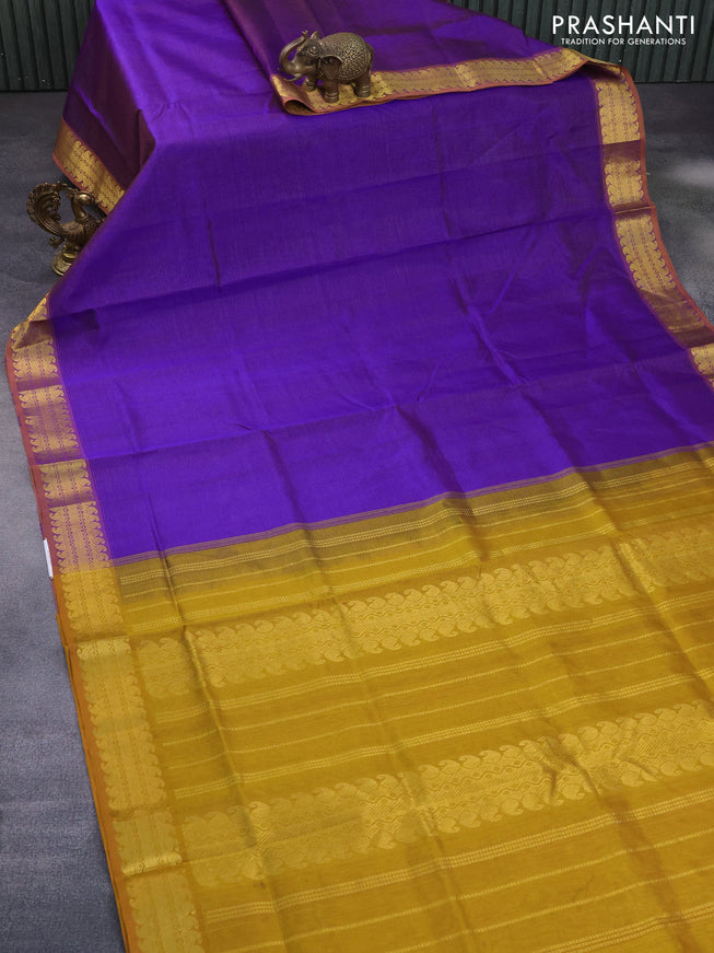 Silk cotton saree blue and mustard yellow with allover vairaosi pattern and zari woven border