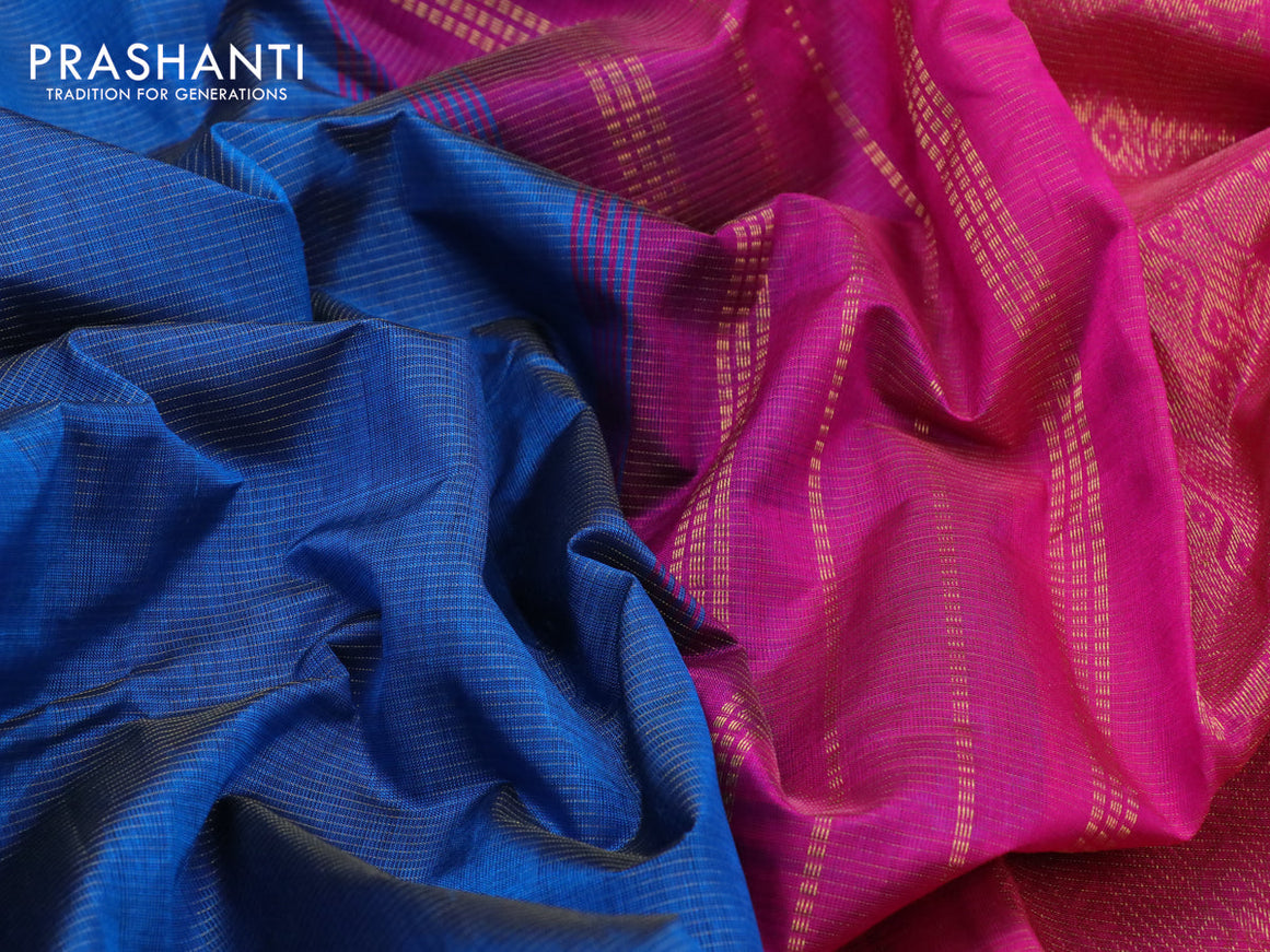 Silk cotton saree cs blue and pink with allover vairaosi pattern and zari woven border