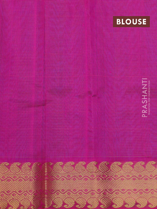 Silk cotton saree cs blue and pink with allover vairaosi pattern and zari woven border