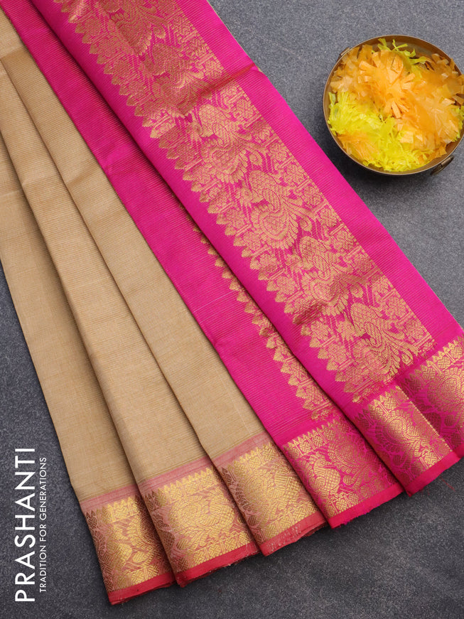 Silk cotton saree sandal and pink with allover vairaosi pattern and annnam zari woven border