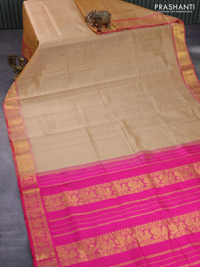 Silk cotton saree sandal and pink with allover vairaosi pattern and annnam zari woven border