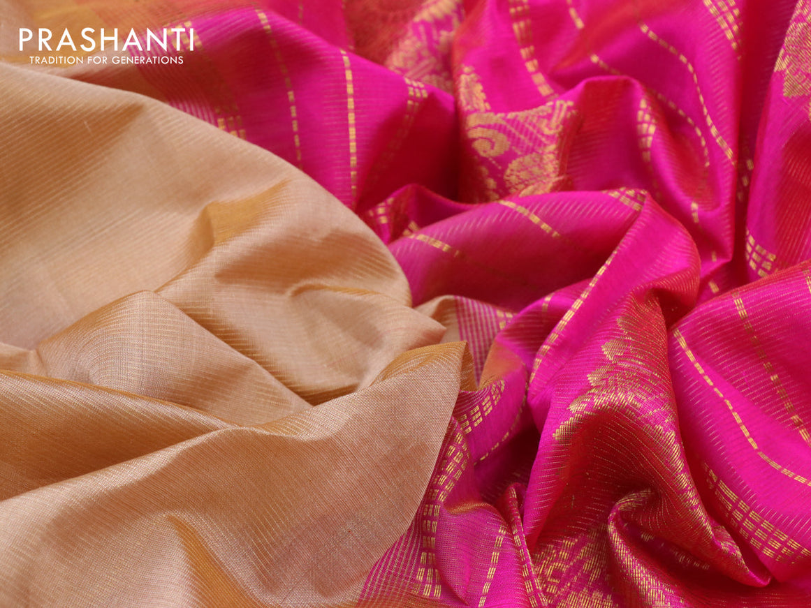 Silk cotton saree sandal and pink with allover vairaosi pattern and annnam zari woven border