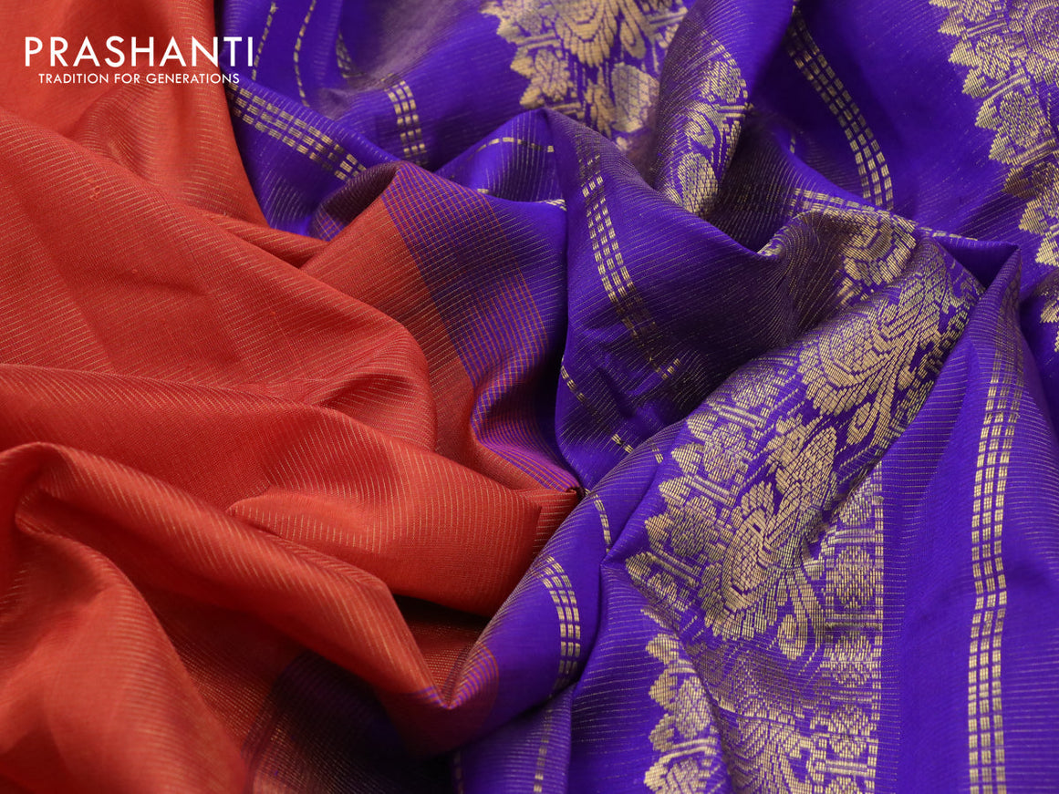 Silk cotton saree orange and blue with allover vairaosi pattern and annnam zari woven border