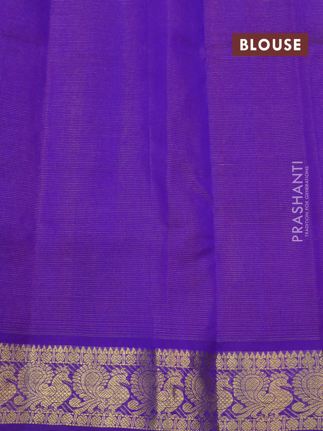 Silk cotton saree orange and blue with allover vairaosi pattern and annnam zari woven border