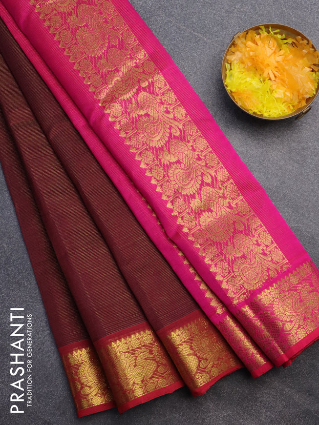 Silk cotton saree deep maroon and pink with allover vairaosi pattern and annnam zari woven border