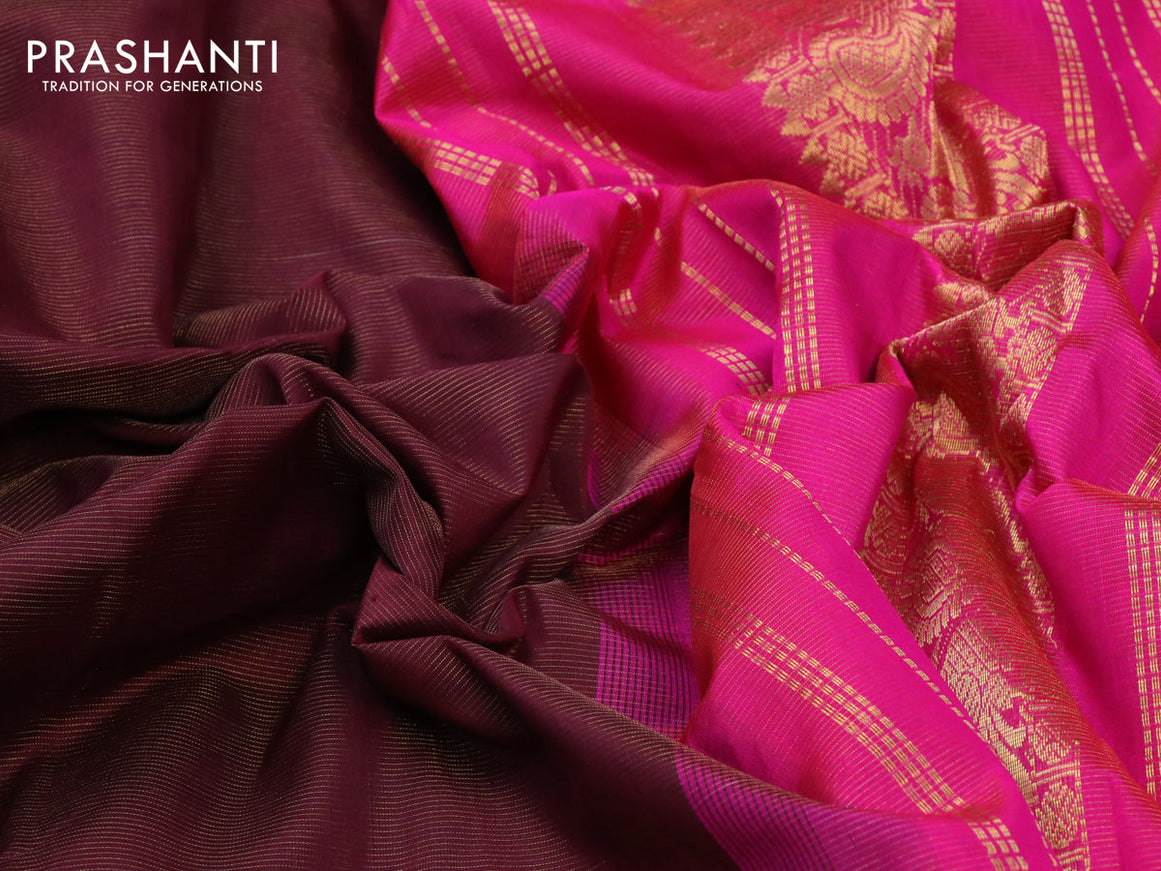 Silk cotton saree deep maroon and pink with allover vairaosi pattern and annnam zari woven border