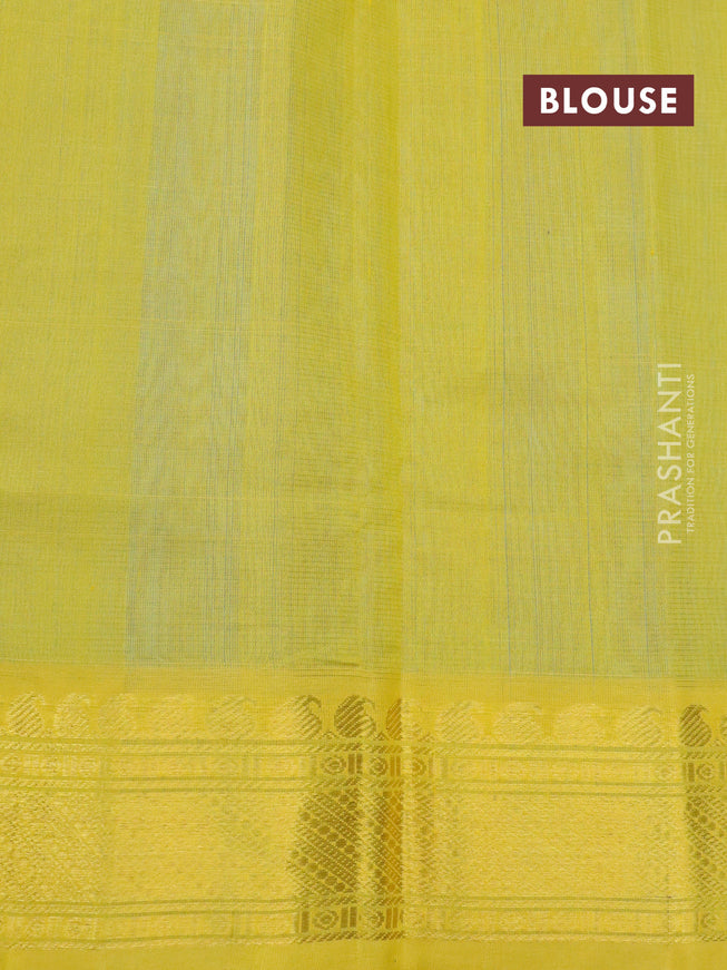 Silk cotton saree light blue and yellow with allover vairaosi pattern and paisley zari woven border