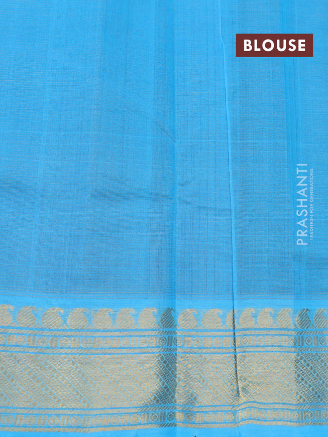 Silk cotton saree black and light blue with allover vairaosi pattern and paisley zari woven border