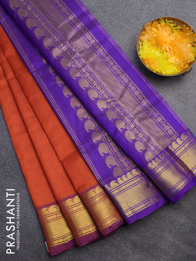 Silk cotton saree orange and blue with allover vairaosi pattern and paisley zari woven border