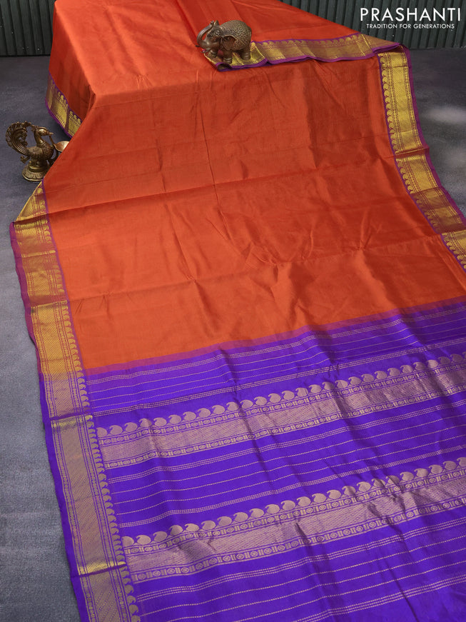 Silk cotton saree orange and blue with allover vairaosi pattern and paisley zari woven border