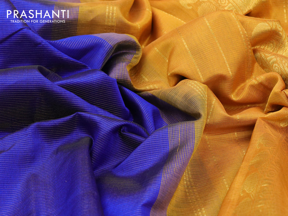 Silk cotton saree blue and mustard yellow with allover vairaosi pattern and paisley zari woven border