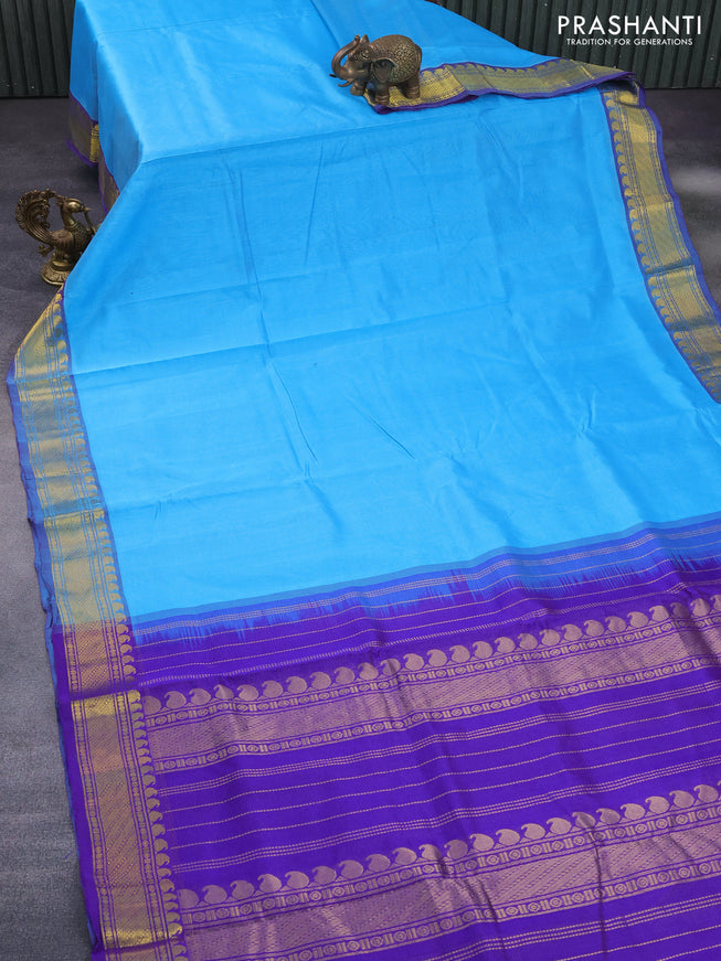 Silk cotton saree light blue and blue with allover vairaosi pattern and paisley zari woven border