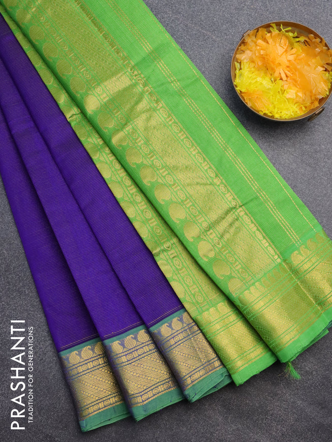 Silk cotton saree blue and light green with allover vairaosi pattern and paisley zari woven border