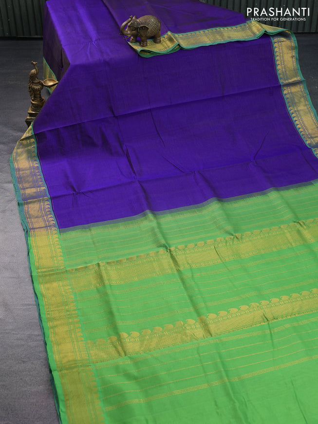 Silk cotton saree blue and light green with allover vairaosi pattern and paisley zari woven border