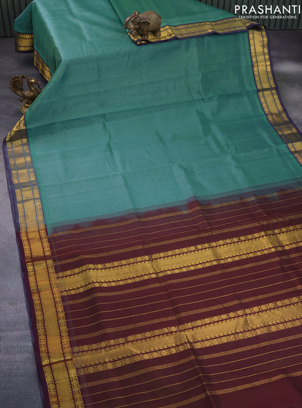 Silk cotton saree teal blue shade and deep wine shade with allover vairaosi pattern and rudhraksha zari woven border