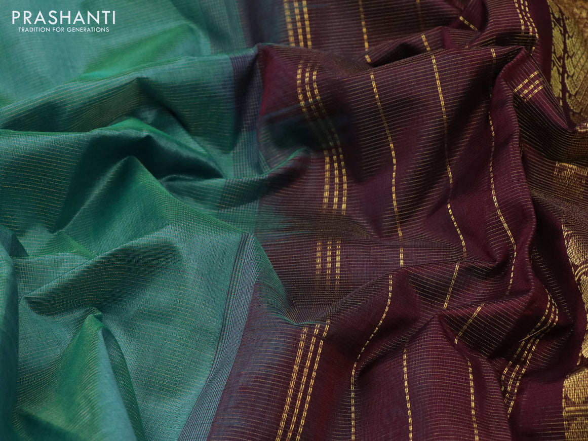 Silk cotton saree teal blue shade and deep wine shade with allover vairaosi pattern and rudhraksha zari woven border