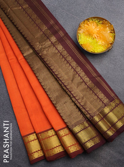 Silk cotton saree orange and coffee brown with allover vairaosi pattern and rudhraksha zari woven border