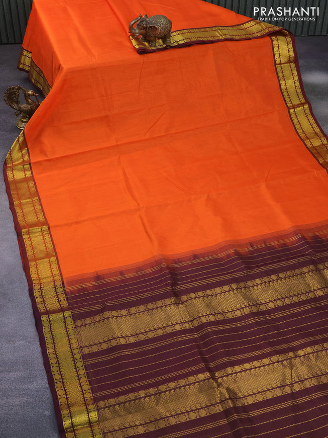 Silk cotton saree orange and coffee brown with allover vairaosi pattern and rudhraksha zari woven border