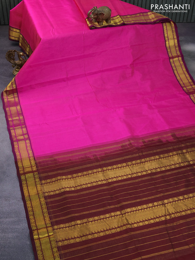 Silk cotton saree pink and deep maroon with allover vairaosi pattern and rudhraksha zari woven border