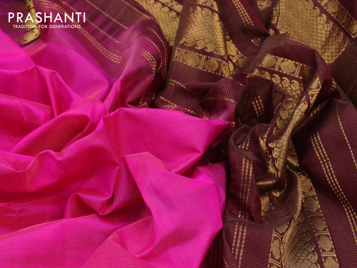 Silk cotton saree pink and deep maroon with allover vairaosi pattern and rudhraksha zari woven border