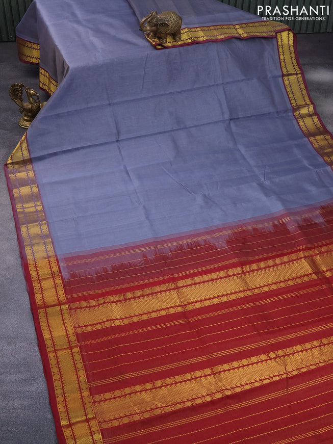 Silk cotton saree grey and maroon with allover vairaosi pattern and rudhraksha zari woven border