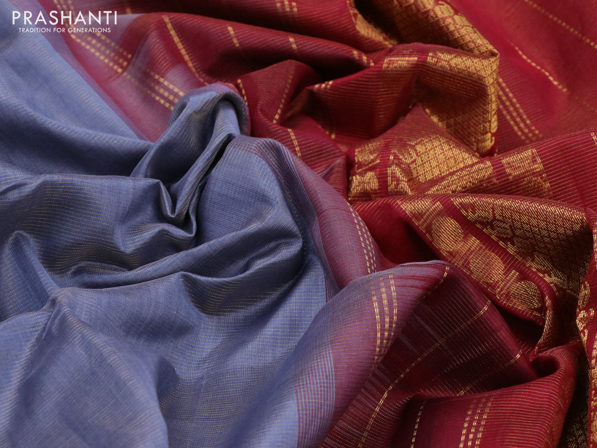 Silk cotton saree grey and maroon with allover vairaosi pattern and rudhraksha zari woven border