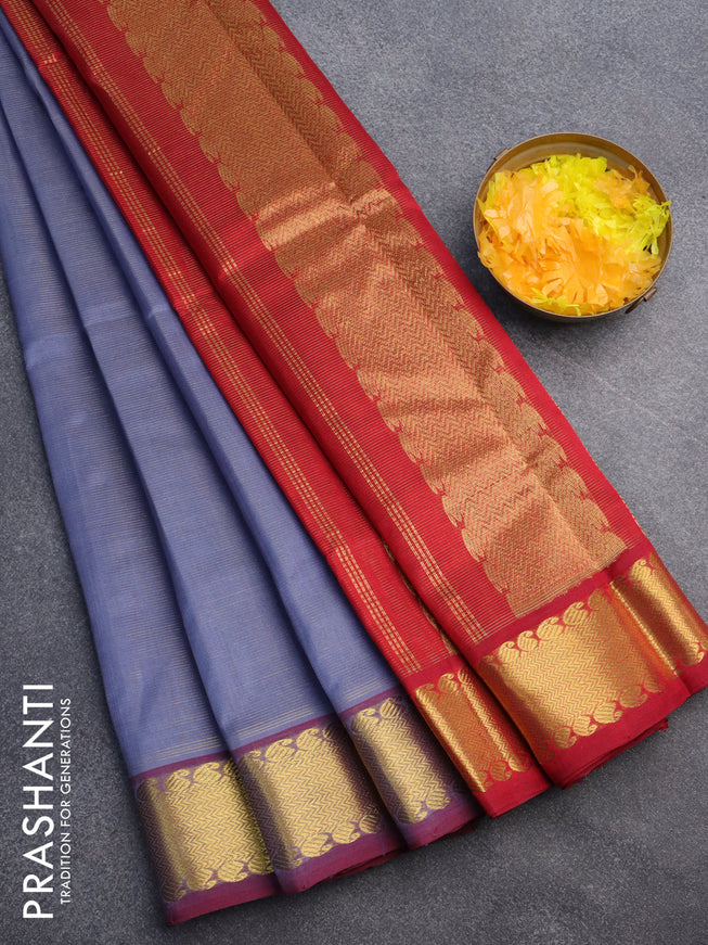 Silk cotton saree grey and maroon with allover vairaosi pattern and zari woven border