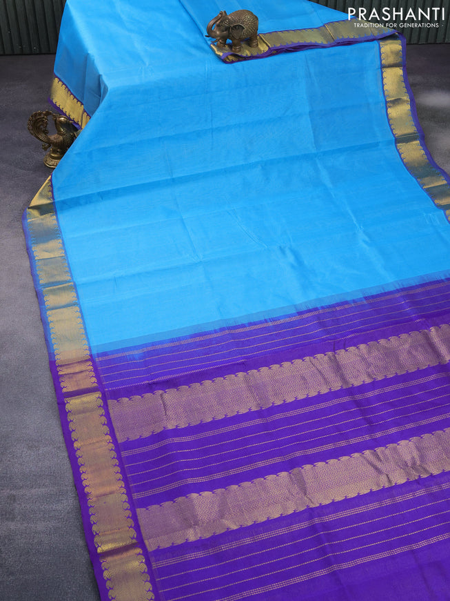 Silk cotton saree light blue and violet shade with allover vairaosi pattern and zari woven border