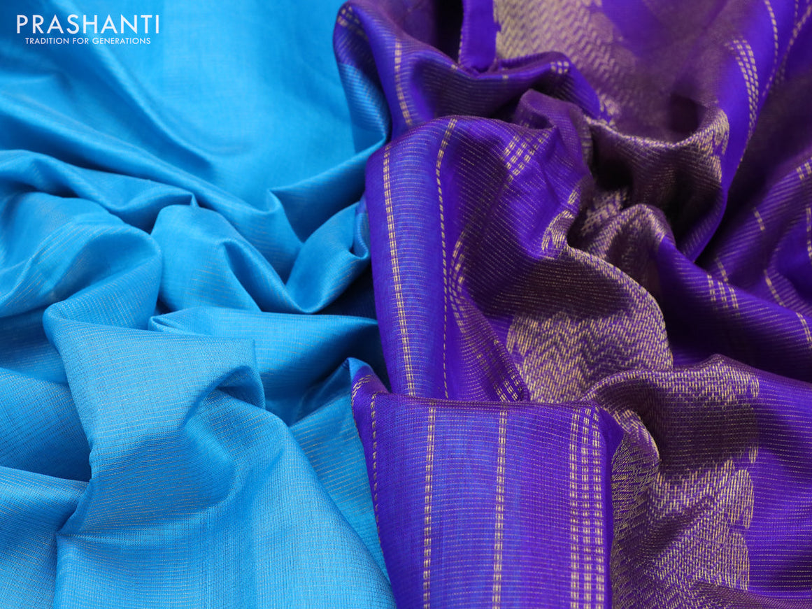 Silk cotton saree light blue and violet shade with allover vairaosi pattern and zari woven border