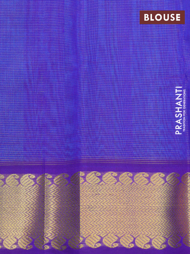 Silk cotton saree light blue and violet shade with allover vairaosi pattern and zari woven border