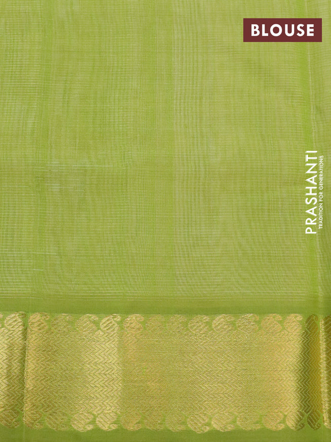 Silk cotton saree cream and light green with allover vairaosi pattern and zari woven border